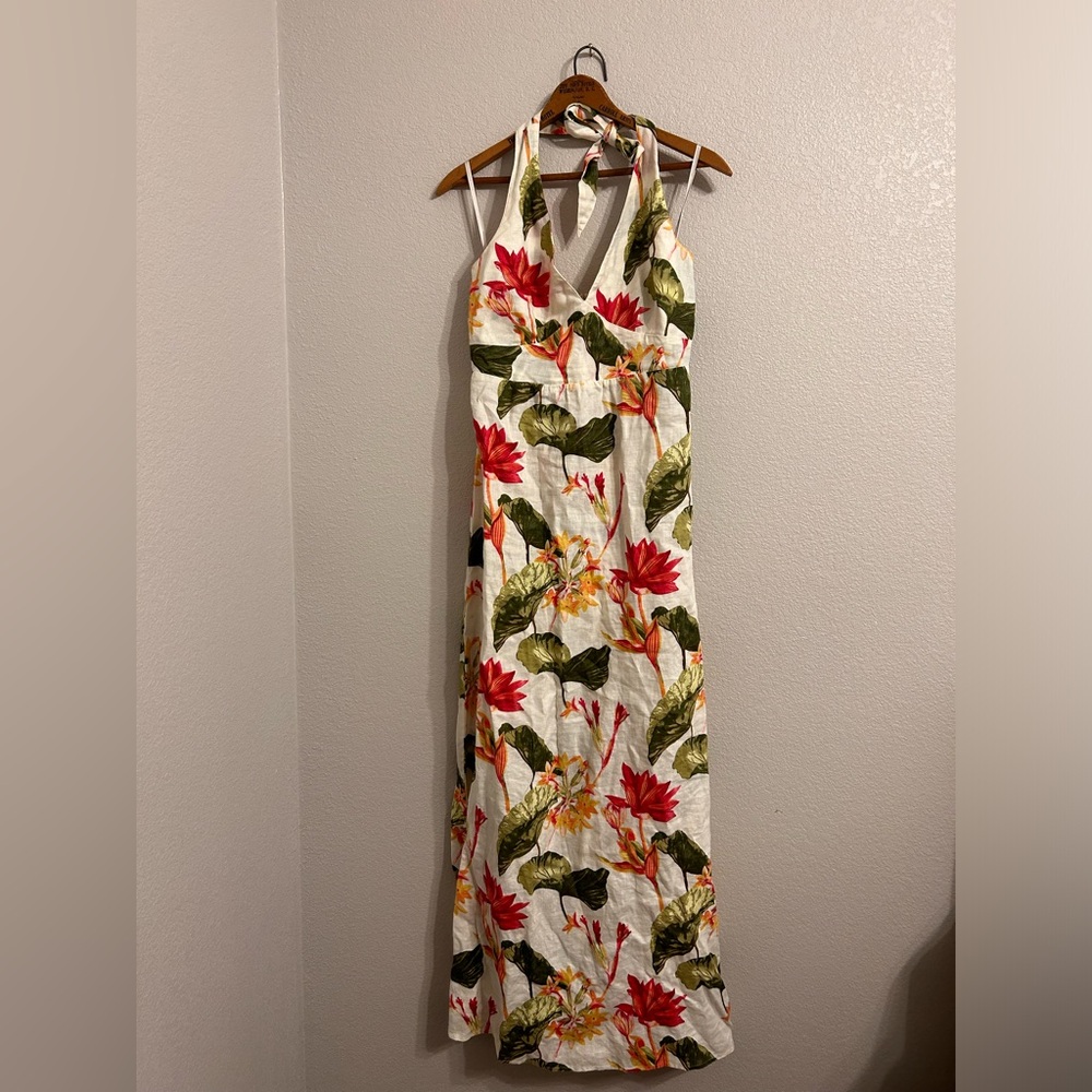 Tommy Bahama White Maxi Dress with Red Floral and Green Leaf Print